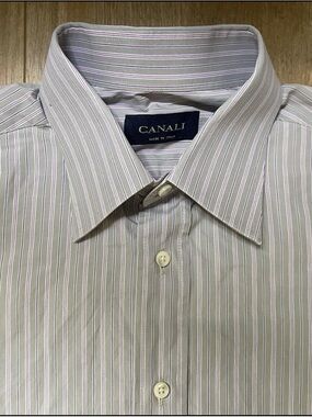 Canali Men's Lavender and White Striped Dress Shirt